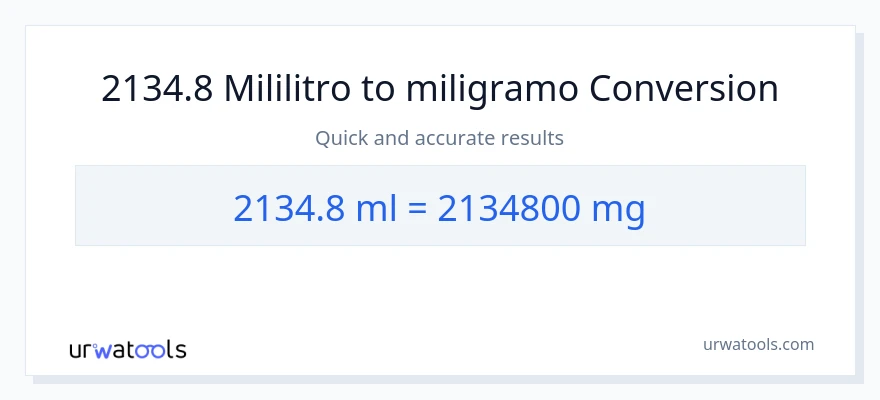 2134.8 mga mililitro patungong miligramo na conversion