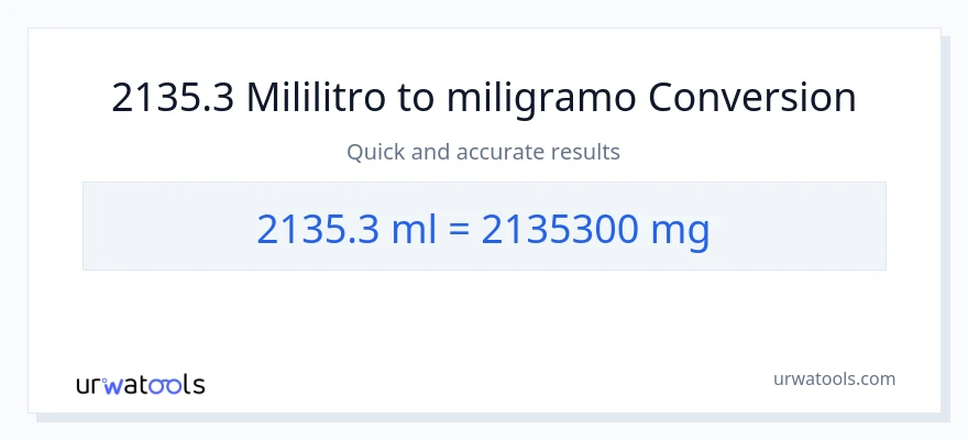 2135.3 mga mililitro patungong miligramo na conversion