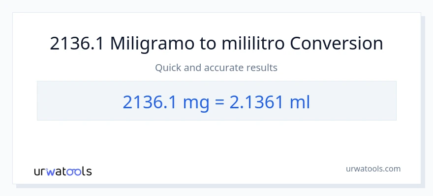 2136.1 miligramo patungong mga mililitro na conversion