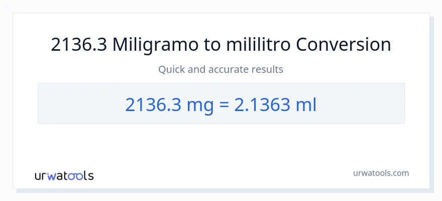 2136.3 miligramo patungong mga mililitro na conversion