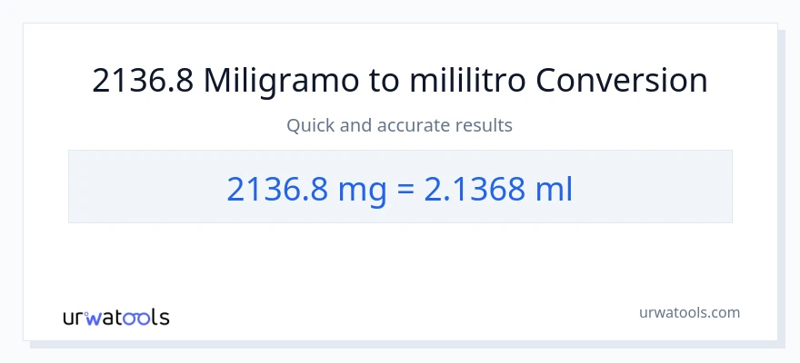 2136.8 miligramo patungong mga mililitro na conversion