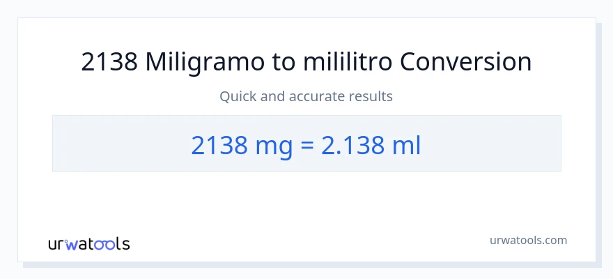 2138 miligramo patungong mga mililitro na conversion