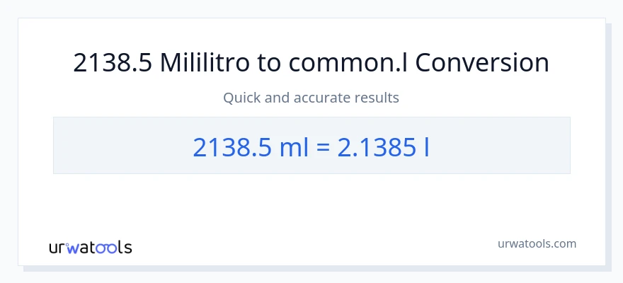 2138.5 mga mililitro patungong Liters na conversion