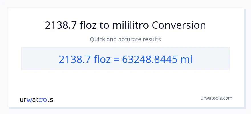 2138.7 mga onsa ng likido patungong mga mililitro na conversion