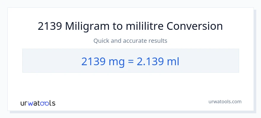2139 miligram'den mililitre'e dönüşüm