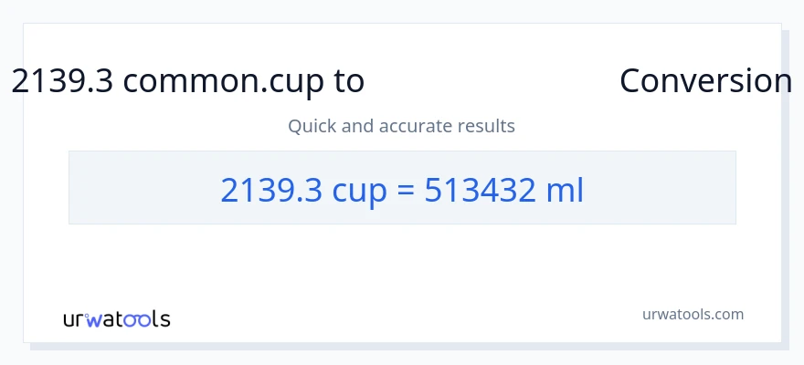 2139.3 കപ്പുകൾ ൽ നിന്ന് മില്ലിലിറ്റർ ലേക്ക് പരിവർത്തനം