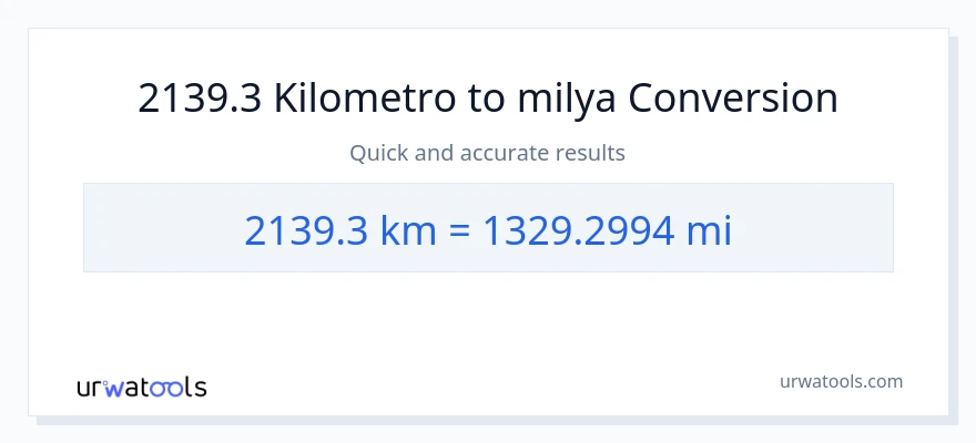 2139.3 Kilometro patungong milya na conversion