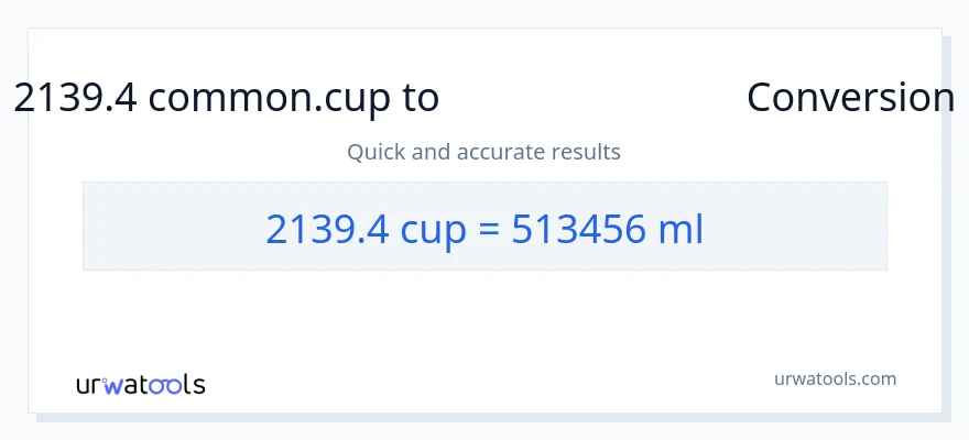 2139.4 കപ്പുകൾ ൽ നിന്ന് മില്ലിലിറ്റർ ലേക്ക് പരിവർത്തനം
