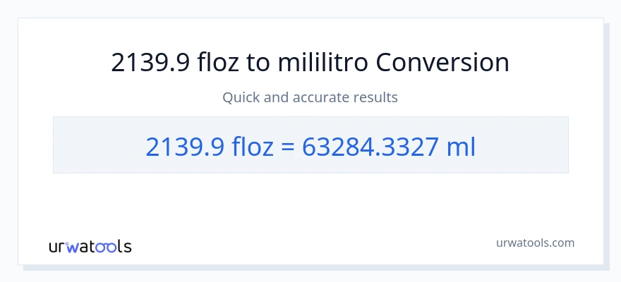 2139.9 mga onsa ng likido patungong mga mililitro na conversion