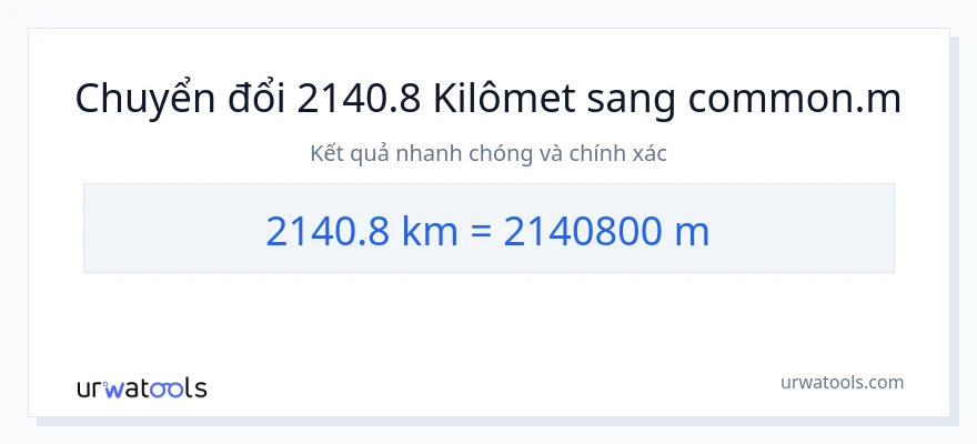 Chuyển đổi 2140.8 kilômét sang Mét