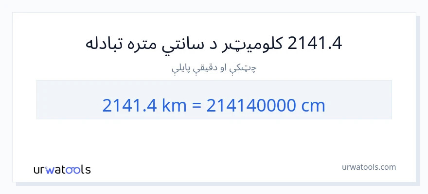 2141.4 کیلومتره ته سانتي متره بدلون