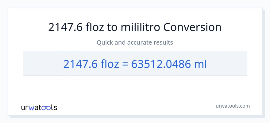 2147.6 mga onsa ng likido patungong mga mililitro na conversion