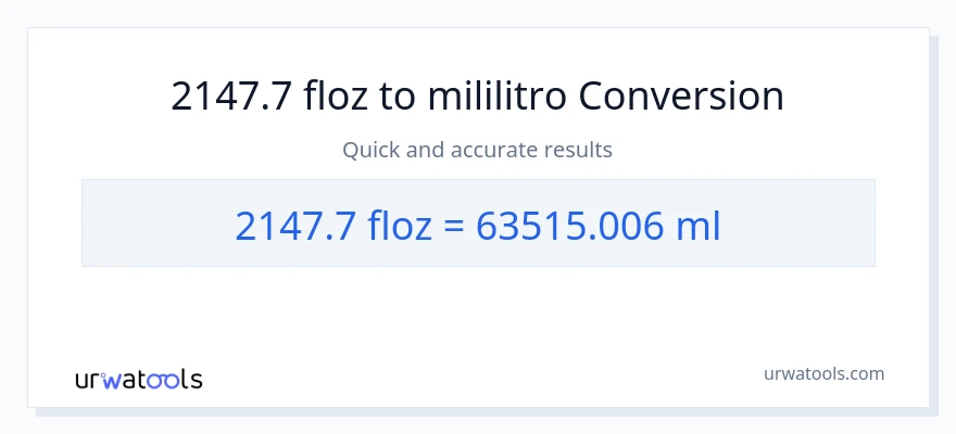 2147.7 mga onsa ng likido patungong mga mililitro na conversion