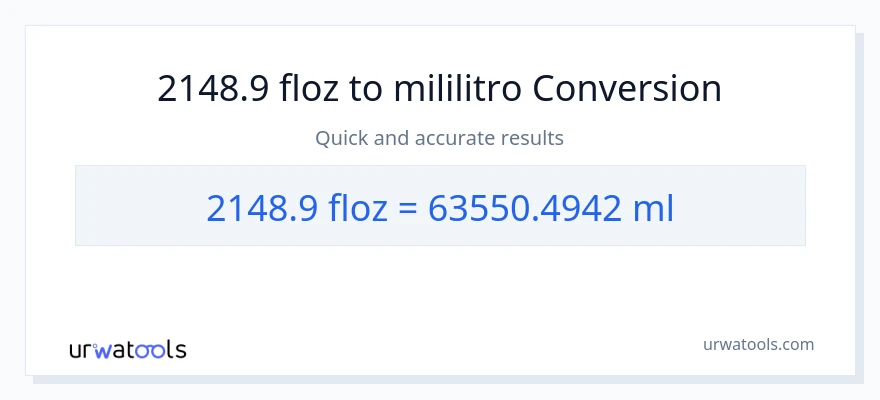 2148.9 mga onsa ng likido patungong mga mililitro na conversion