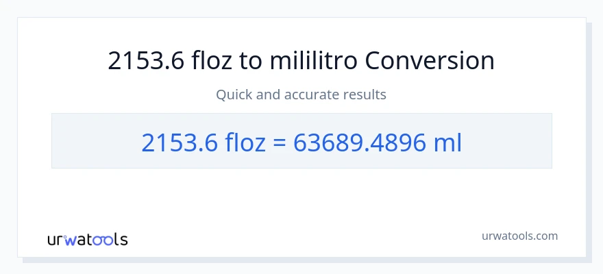 2153.6 mga onsa ng likido patungong mga mililitro na conversion