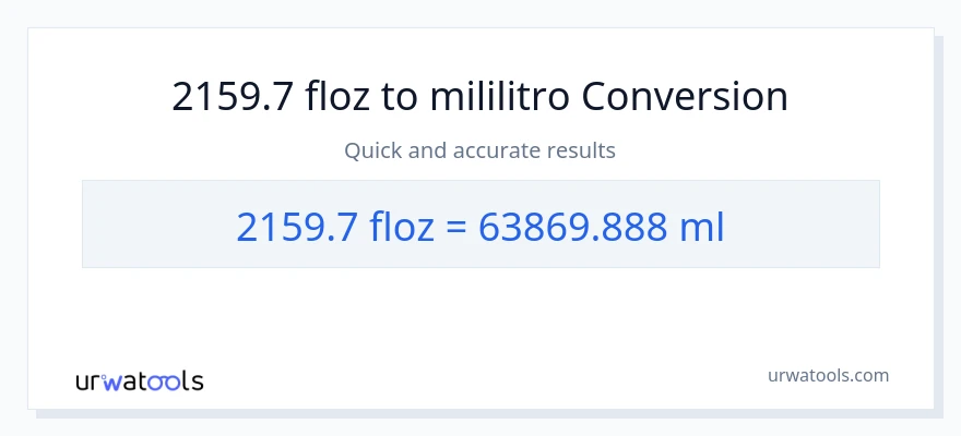 2159.7 mga onsa ng likido patungong mga mililitro na conversion
