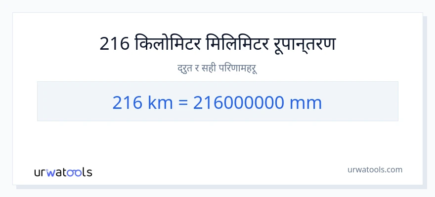 216 किलोमिटर बाट मिलिमिटर सम्म रूपान्तरण