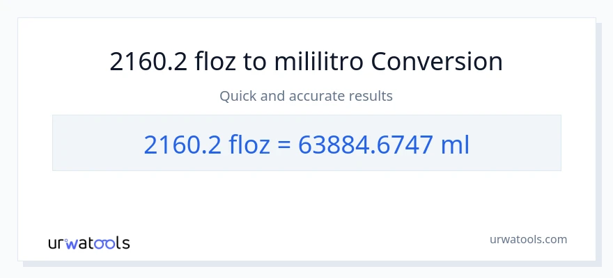 2160.2 mga onsa ng likido patungong mga mililitro na conversion