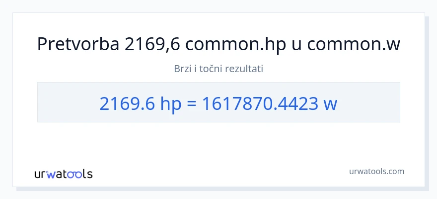 Konverzija od konjske snage do vati: 2169.6