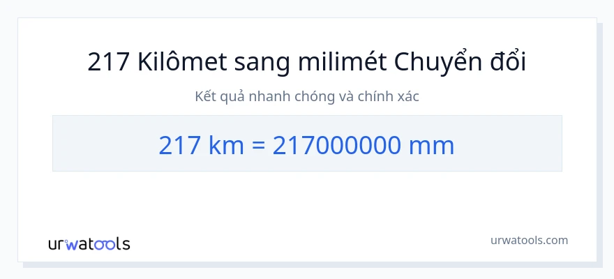 Chuyển đổi 217 kilômét sang milimét
