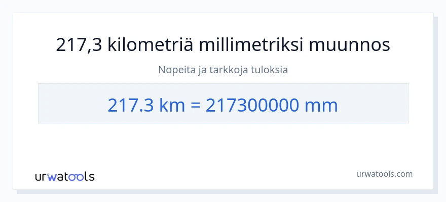 217.3 kilometrejä - millimetrit muunnos