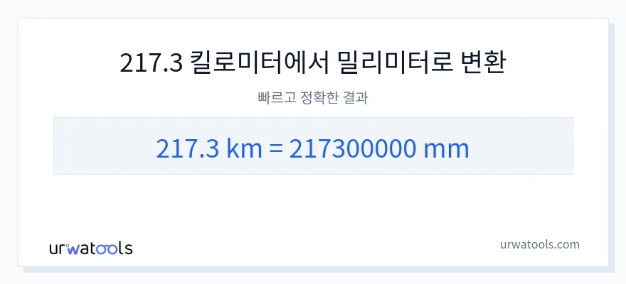 217.3 킬로미터에서 밀리미터으로의 변환