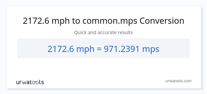 2172.6 milya kada oras patungong Meters Per Second na conversion