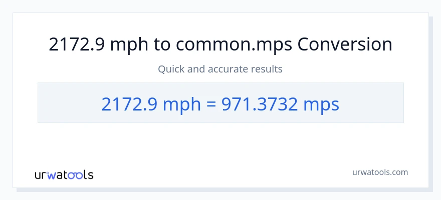 2172.9 milya kada oras patungong Meters Per Second na conversion