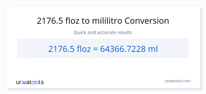 2176.5 mga onsa ng likido patungong mga mililitro na conversion
