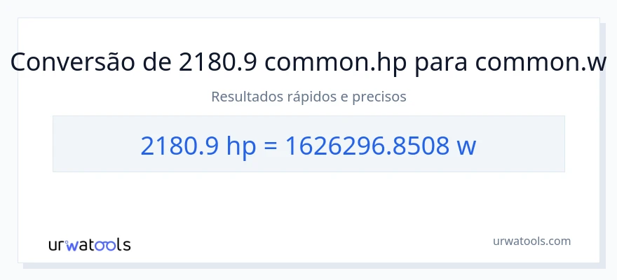 Conversão de 2180.9 cavalos de potência para watts
