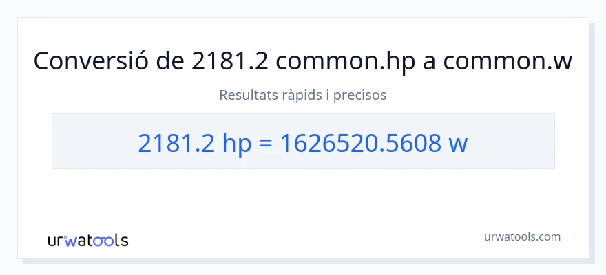 Conversió de 2181.2 cavalls de força a watts