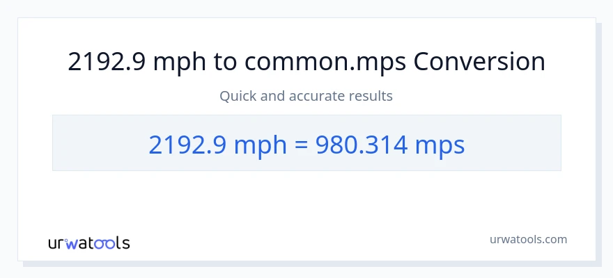 2192.9 milya kada oras patungong Meters Per Second na conversion