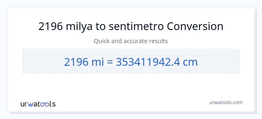 2196 milya patungong Mga Sentimetro na conversion