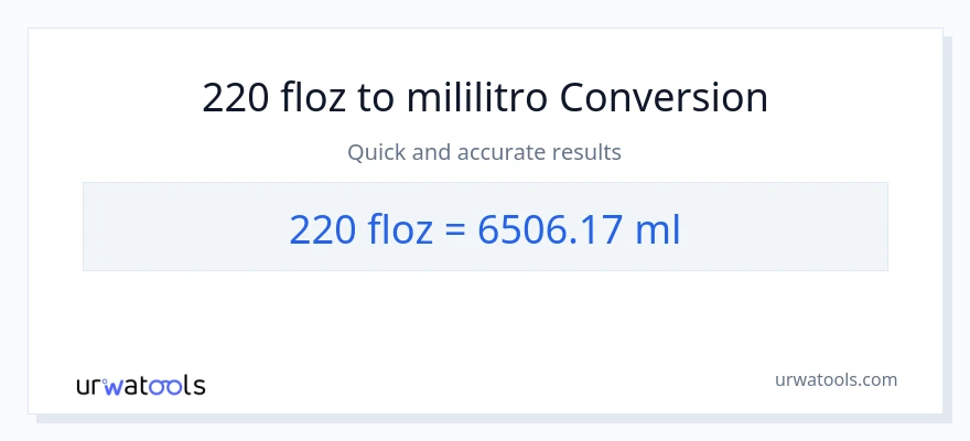 220 mga onsa ng likido patungong mga mililitro na conversion