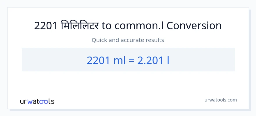 2201 मिलिलिटर बाट Liters सम्म रूपान्तरण