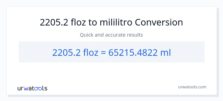 2205.2 mga onsa ng likido patungong mga mililitro na conversion