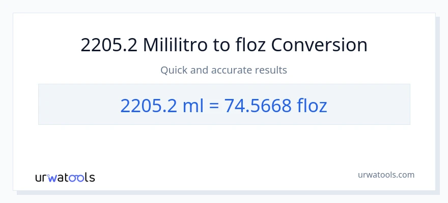 2205.2 mga mililitro patungong mga onsa ng likido na conversion