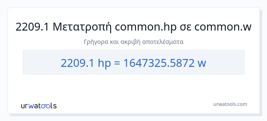 Μετατροπή 2209.1 ιπποδύναμη σε βατ
