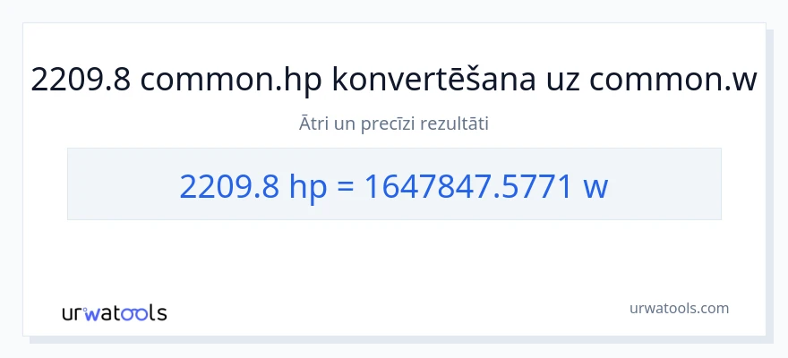 2209.8 zirgspēki uz vati konversiju