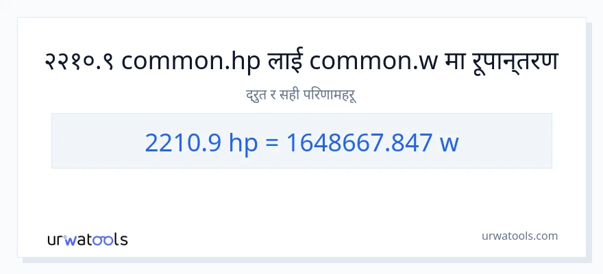 2210.9 अश्वशक्ति बाट वाटहरू सम्म रूपान्तरण