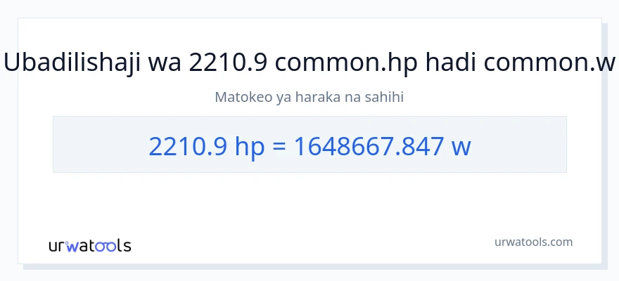 Ubadilishaji wa 2210.9 farasi hadi wati