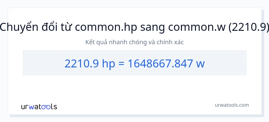 Chuyển đổi 2210.9 mã lực sang watt