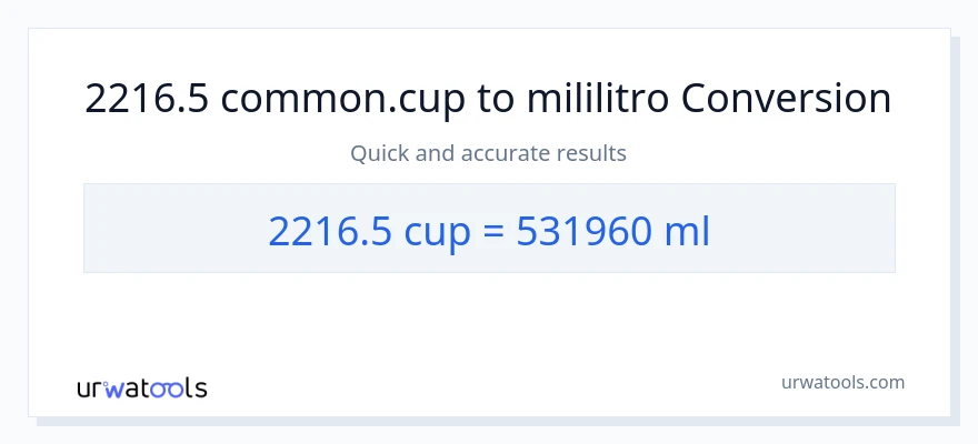 2216.5 mga tasa patungong mga mililitro na conversion