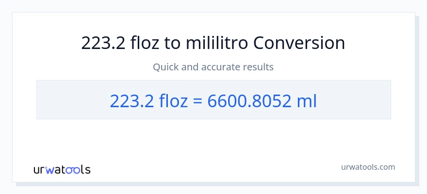 223.2 mga onsa ng likido patungong mga mililitro na conversion
