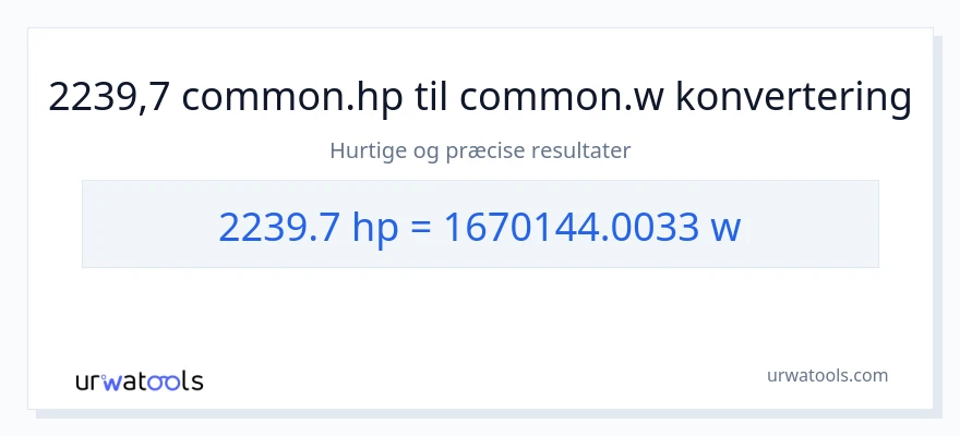 2239.7 hestekræfter til watt konvertering