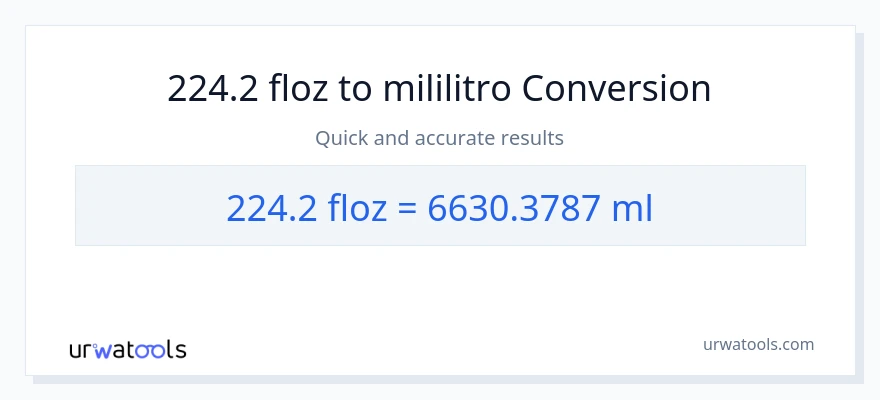 224.2 mga onsa ng likido patungong mga mililitro na conversion