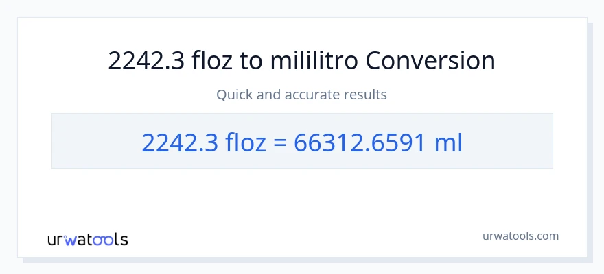 2242.3 mga onsa ng likido patungong mga mililitro na conversion