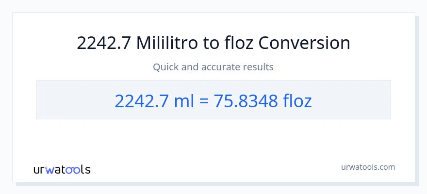 2242.7 mga mililitro patungong mga onsa ng likido na conversion