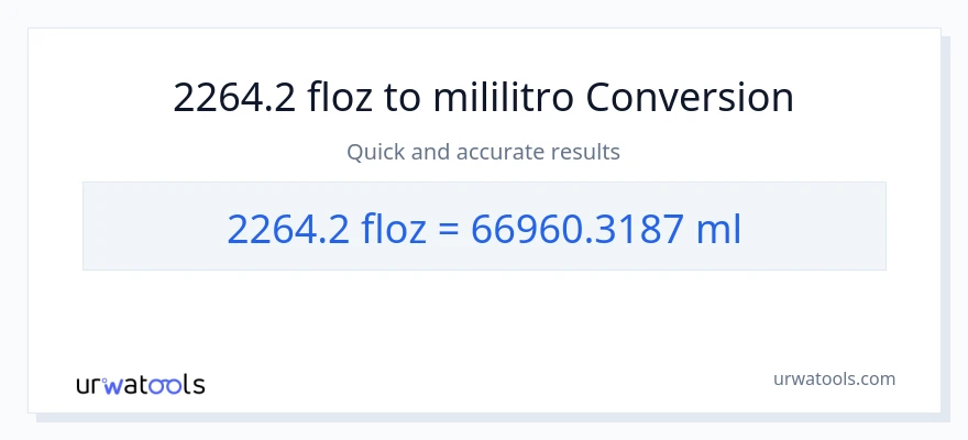 2264.2 mga onsa ng likido patungong mga mililitro na conversion