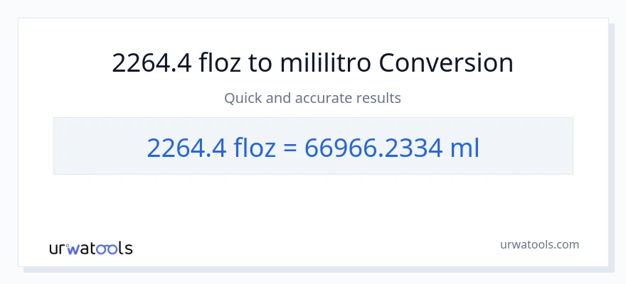 2264.4 mga onsa ng likido patungong mga mililitro na conversion